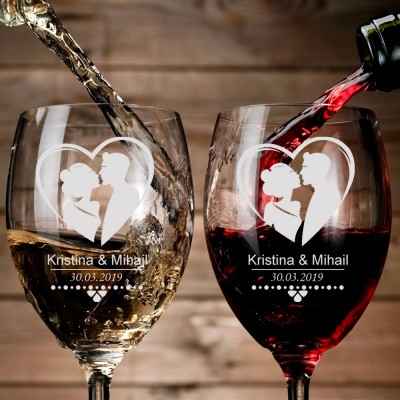 Купить Бокалы для вина - Свадебное сердце с нанесением